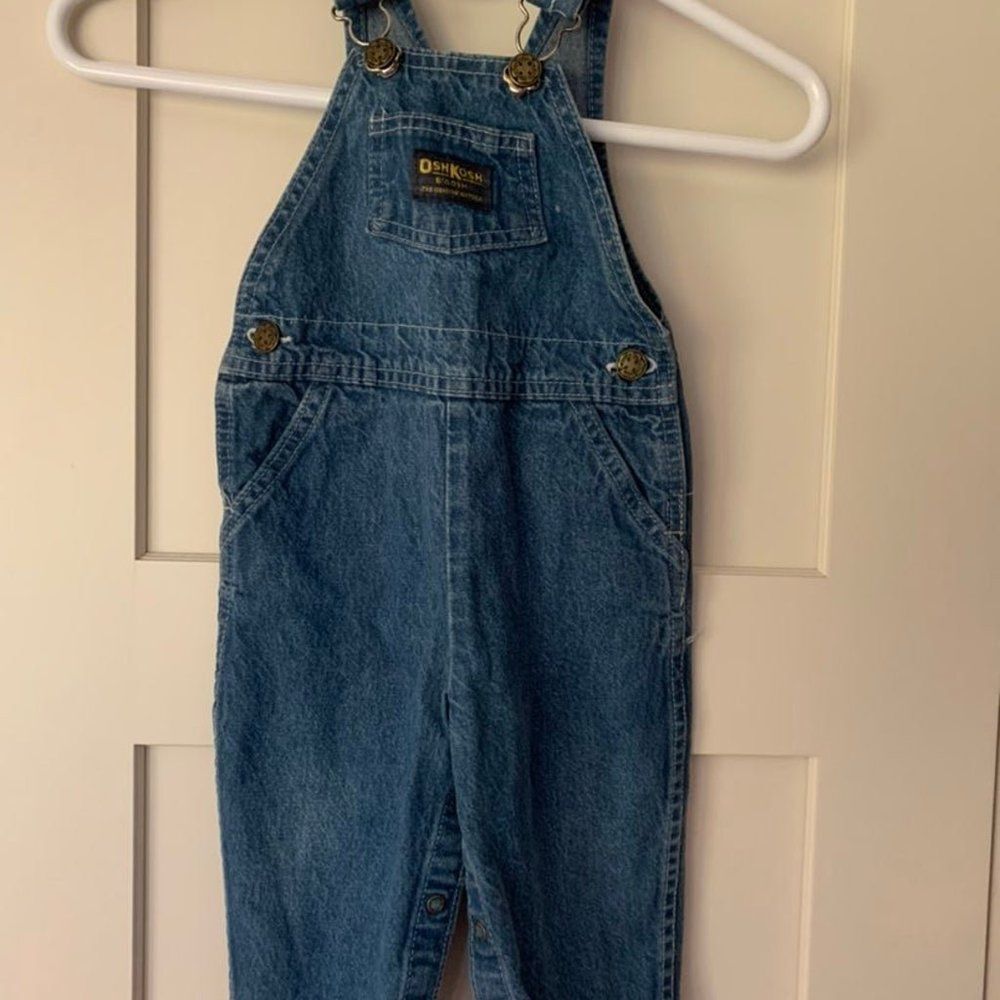Vintage Oshkosh B'Gosh Overalls 18m Vestbak Bib Denim Blue Jean Toddlers USA.
